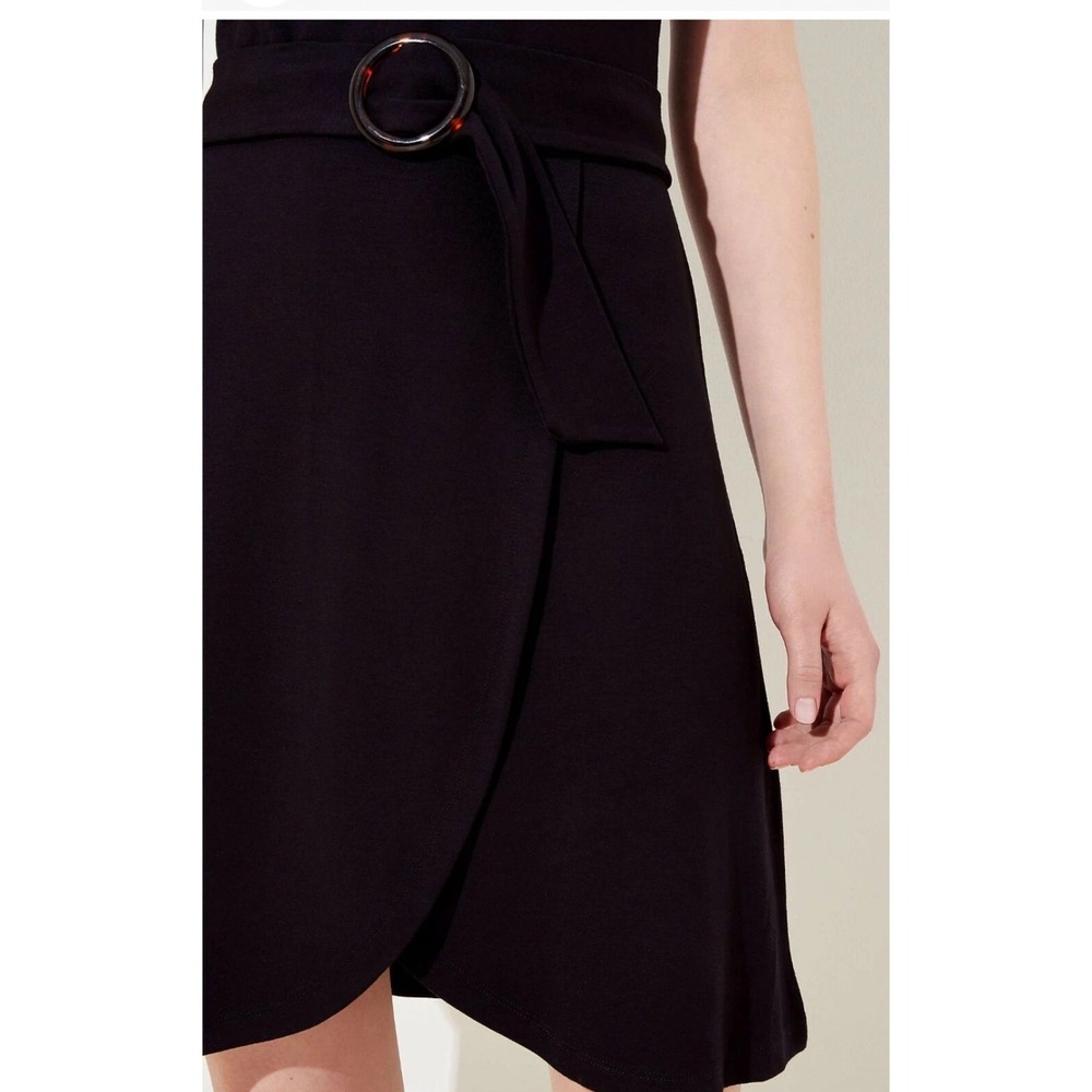 Ann Taylor LOFT Black Tortoiseshell Belted Wrap Sleeveless Shift Dress 10 - Picture 4 of 16